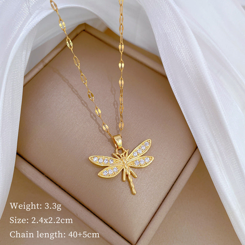 Luxury Minimalist Sweet Geometric Rhinestone Pendant Necklace for Women Titanium Steel O-Chain