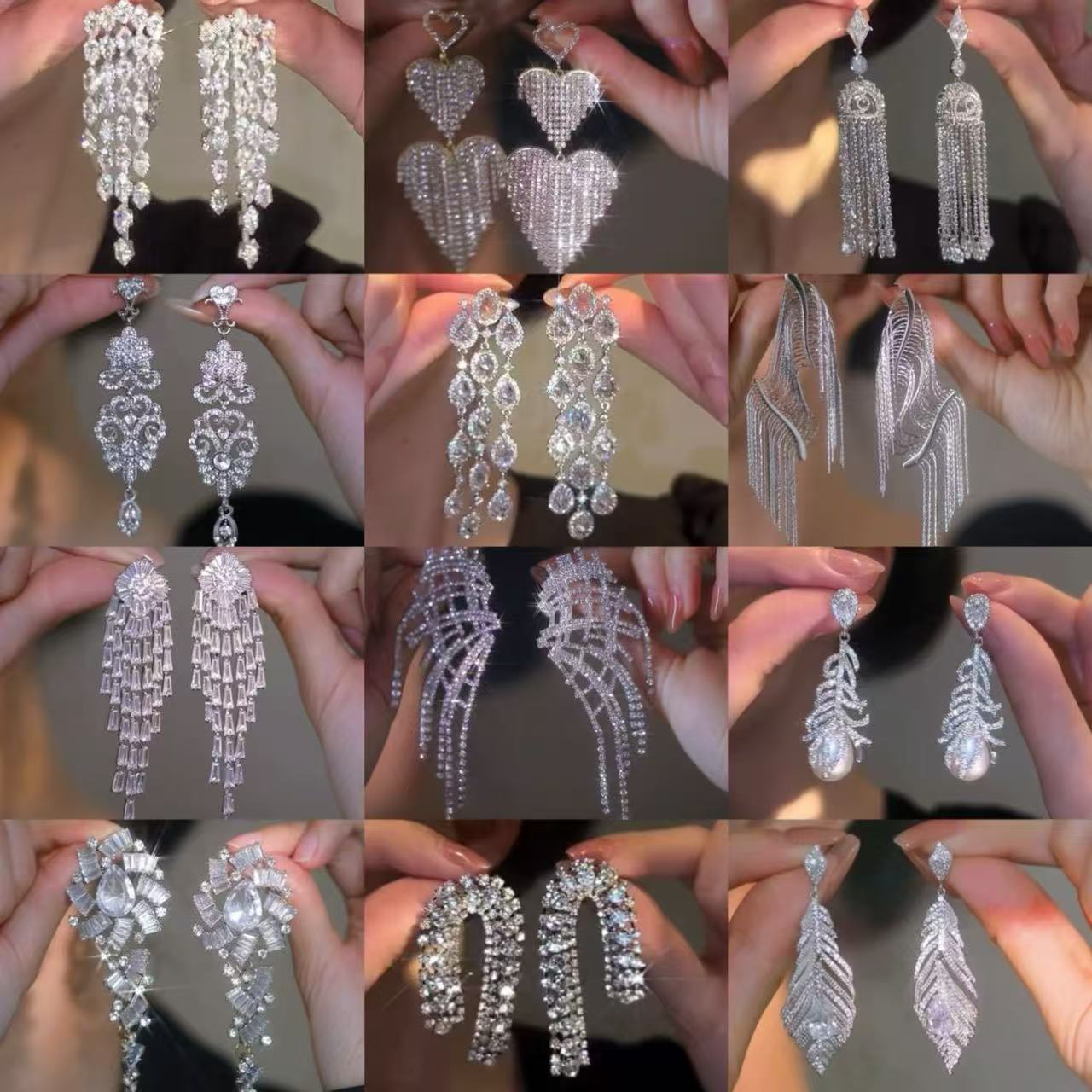 Orecchini a perno di lusso con lega geometrica irregolare e intarsio di strass, placcati argento, alla moda e versatili da donna
