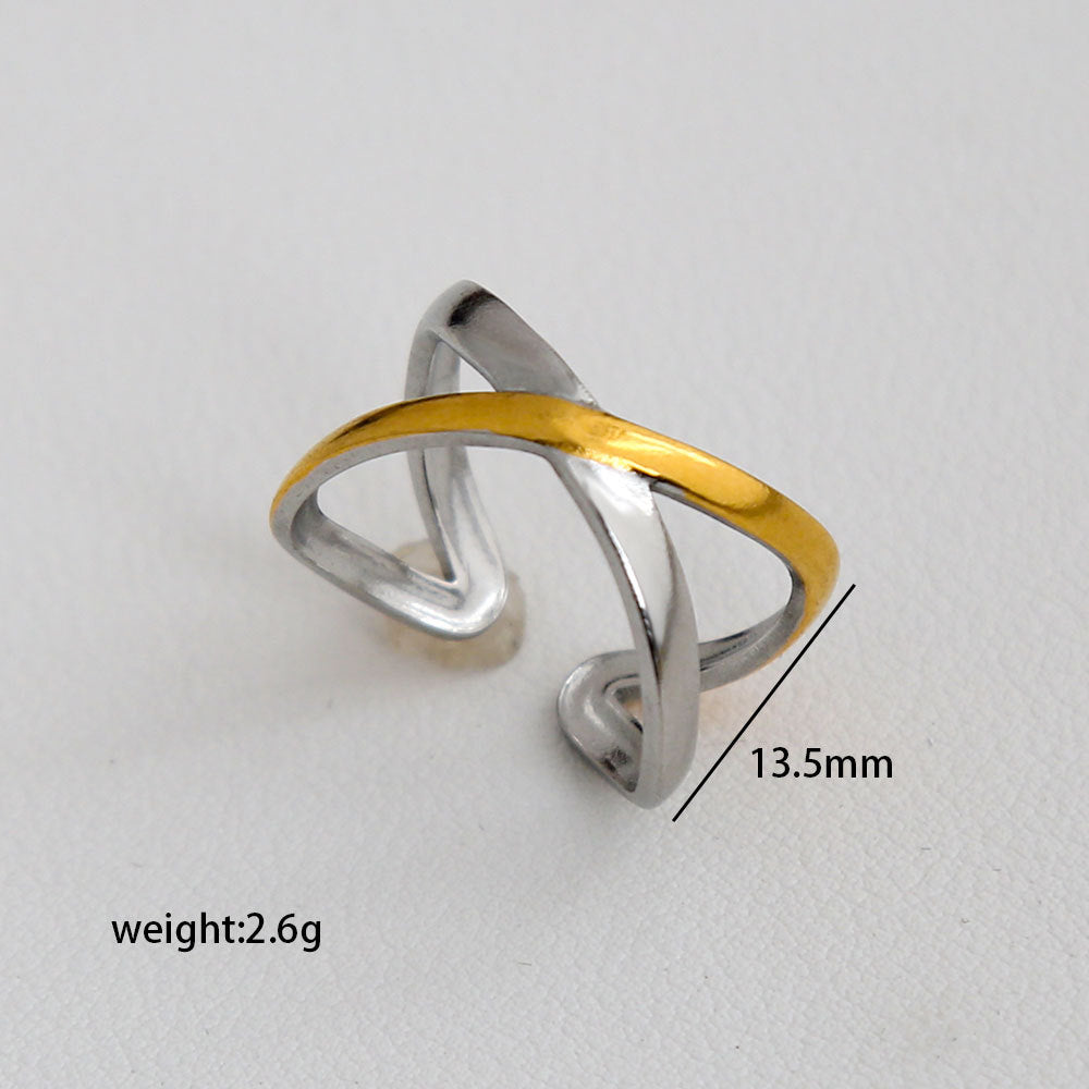 Anello aperto in acciaio inossidabile stile "Edgy Sweet" con motivo a croce e cuore, finitura placcata