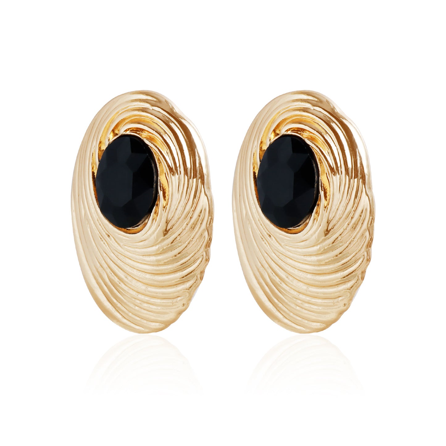 Vintage Textured Black Gold Oval Geometric Earrings for Women