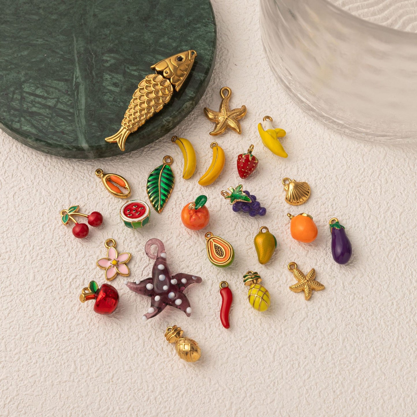 Vintage Stainless Steel PVD Gold Plated Abstract Fruit DIY Charm Bar