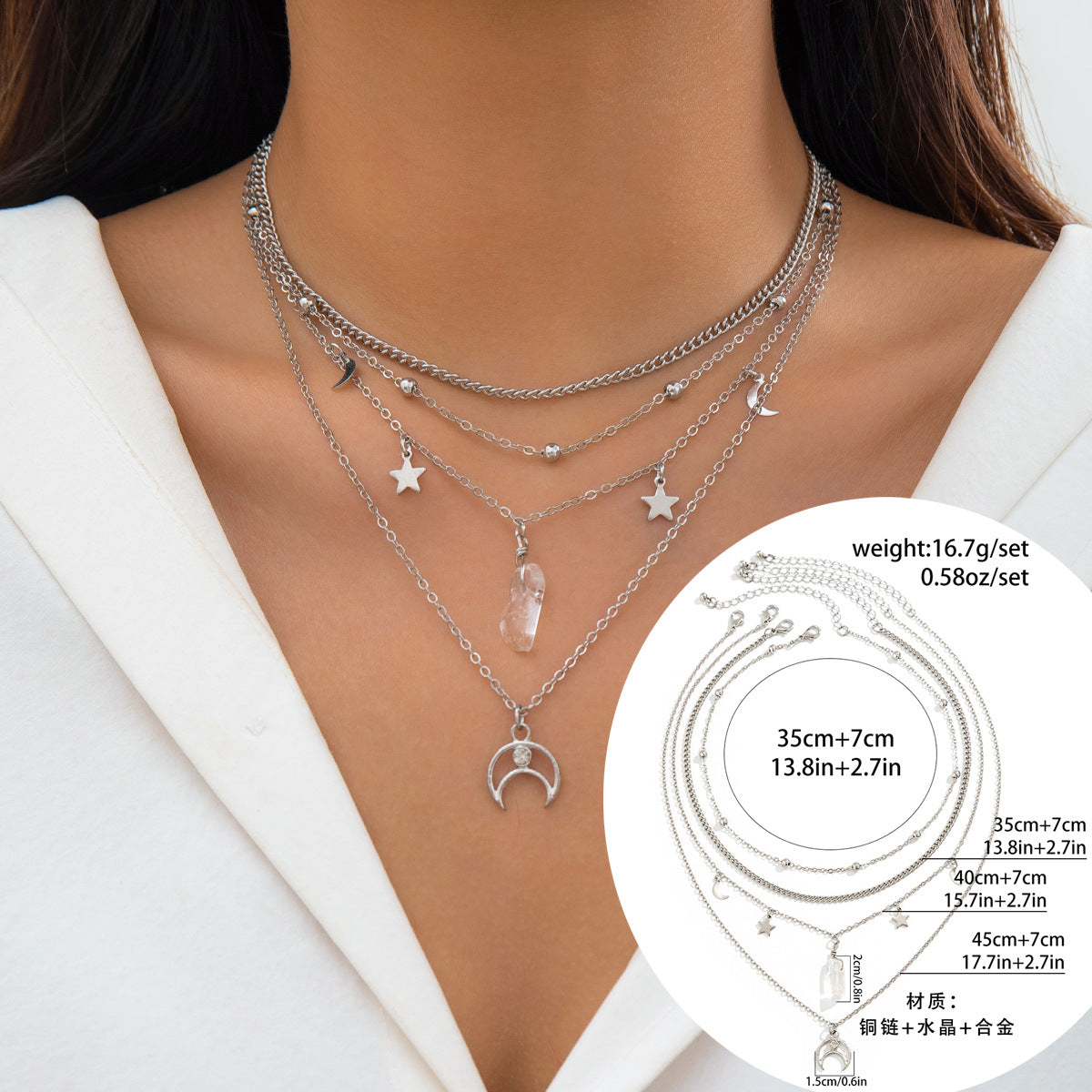 Minimalist Heart and Geometric Shape Alloy Necklace for Women with Plated Finish and Multi-Layer Chain Design