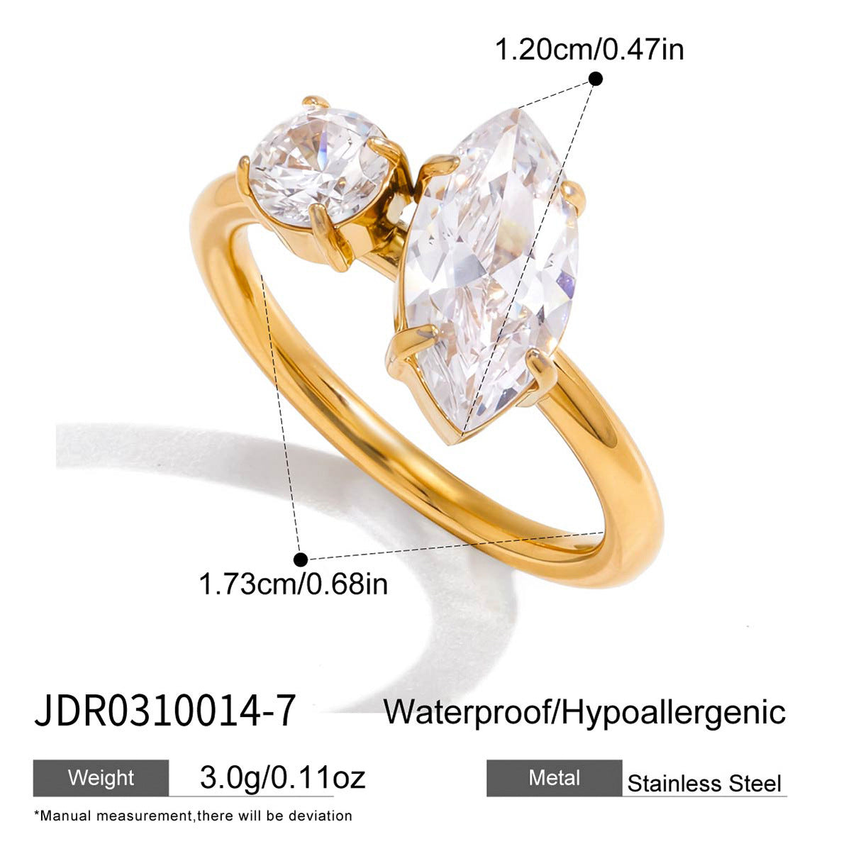 Luxury Geometric Heart Stainless Steel Cubic Zirconia Ring Bracelet for Women