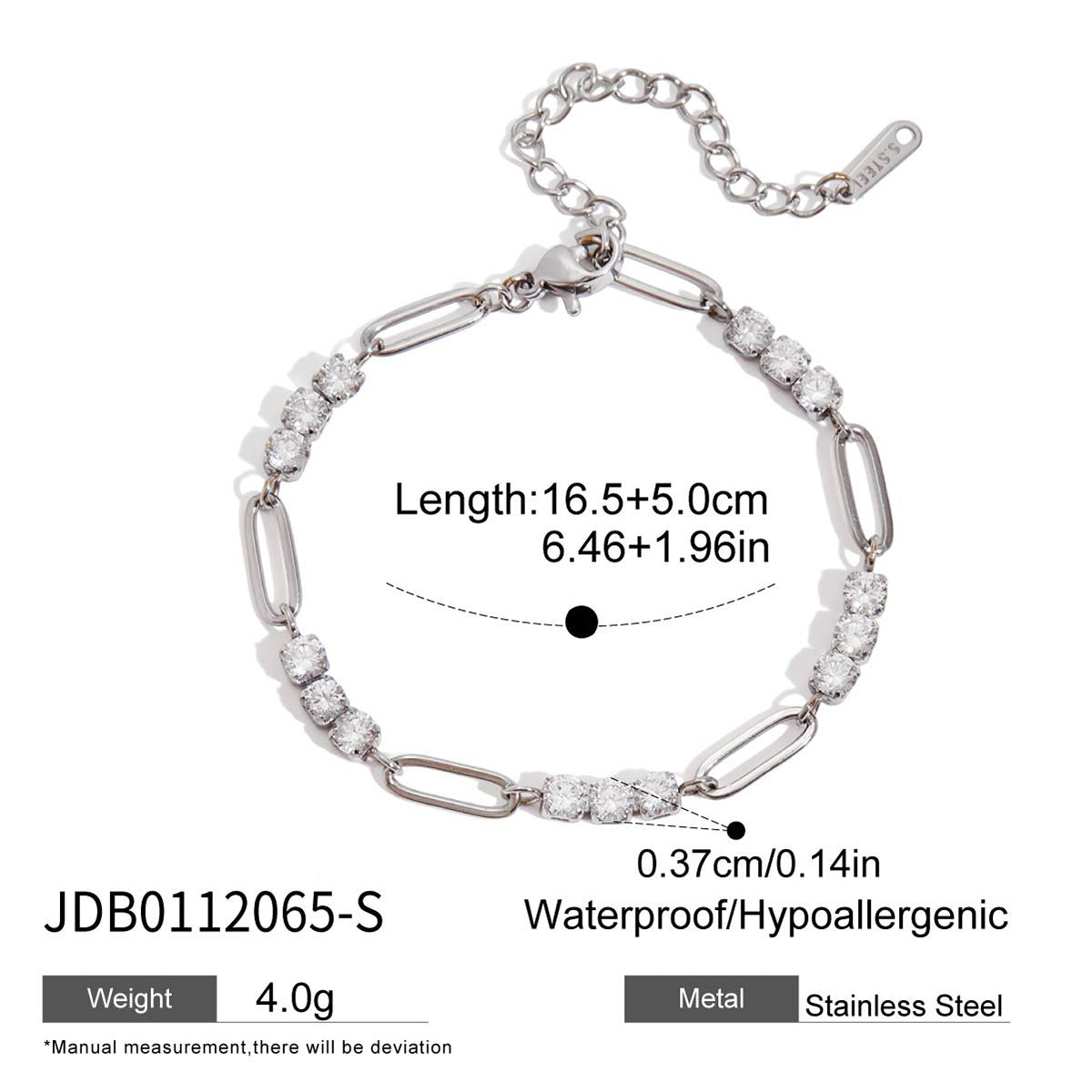 Bracciale geometrico in acciaio inossidabile placcato con accenti di strass per donna - Accessorio di moda di lusso