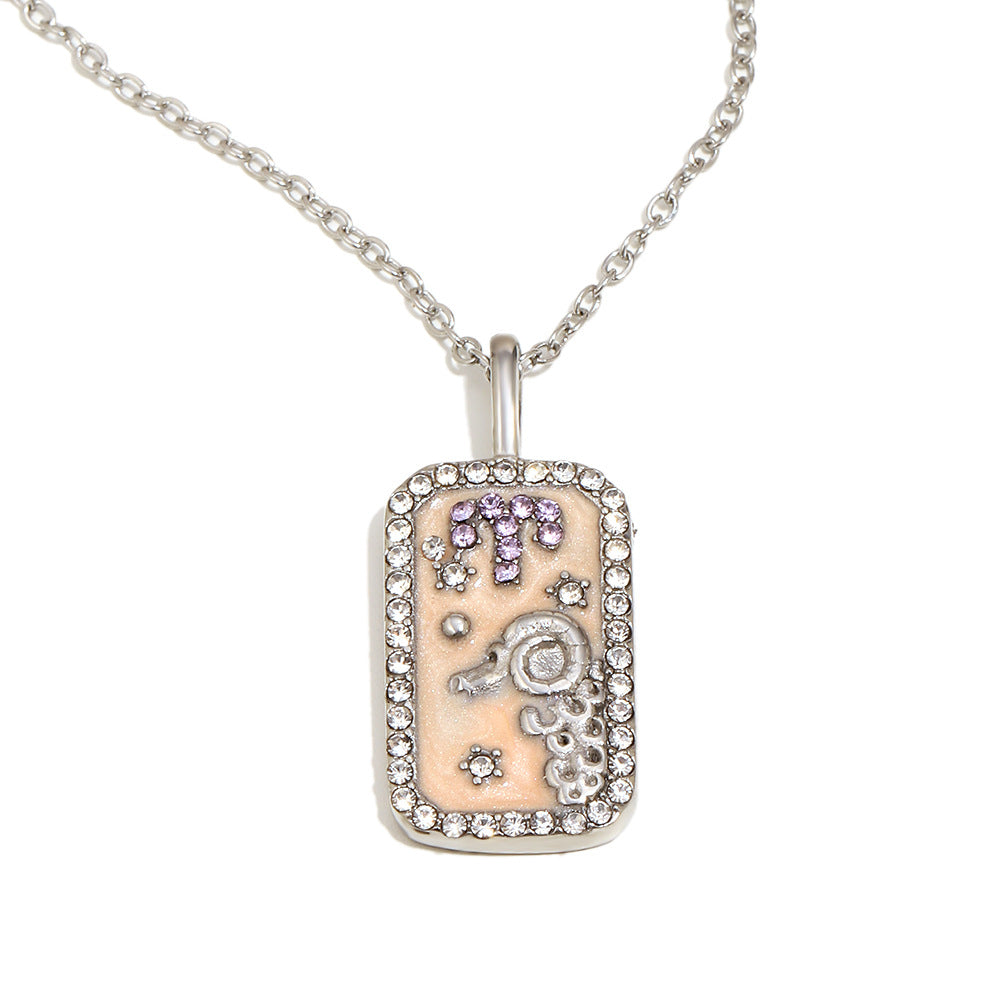 Collana con Pendente Minimalista Costellazione Zodiacale da Donna in Acciaio Inossidabile con Placcatura in Oro 18K e Intarsi in Smalto Dettagli in Strass Completi