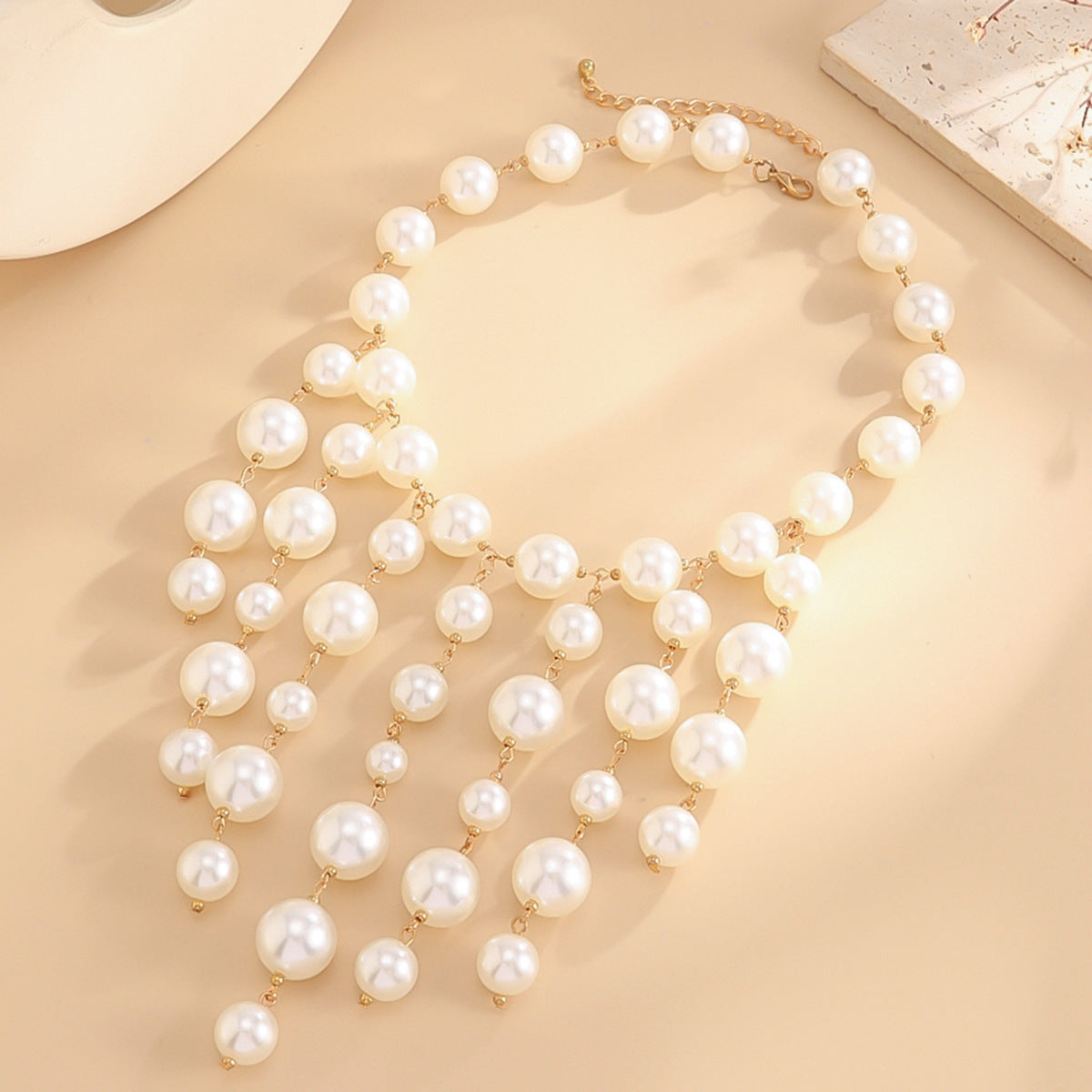 French Vintage Elegant Geometric Round Faux Pearl Plated Necklace for Women