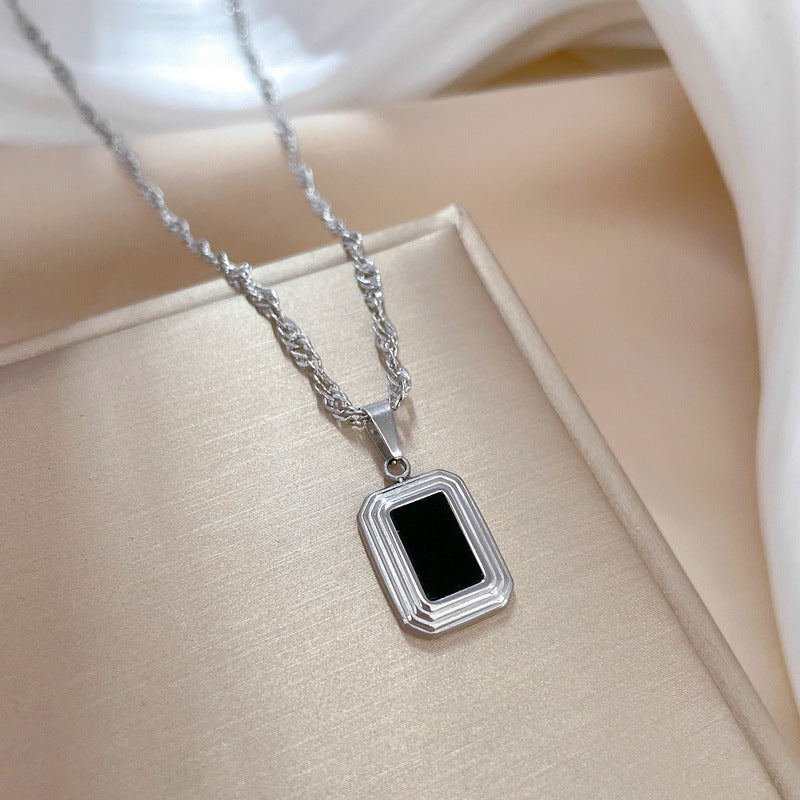 Minimalist Titanium Steel Geometric Collar Necklace Unisex Plated Gold-Tone Pendant