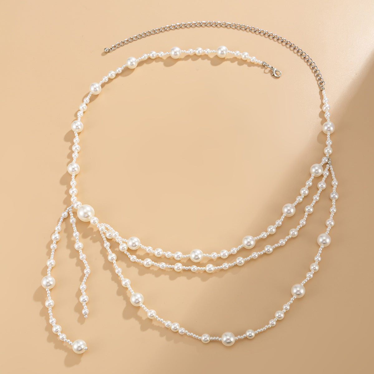 Minimalist Multi-Layer Imitation Pearl Round Bead Tassel Body Chain for Women