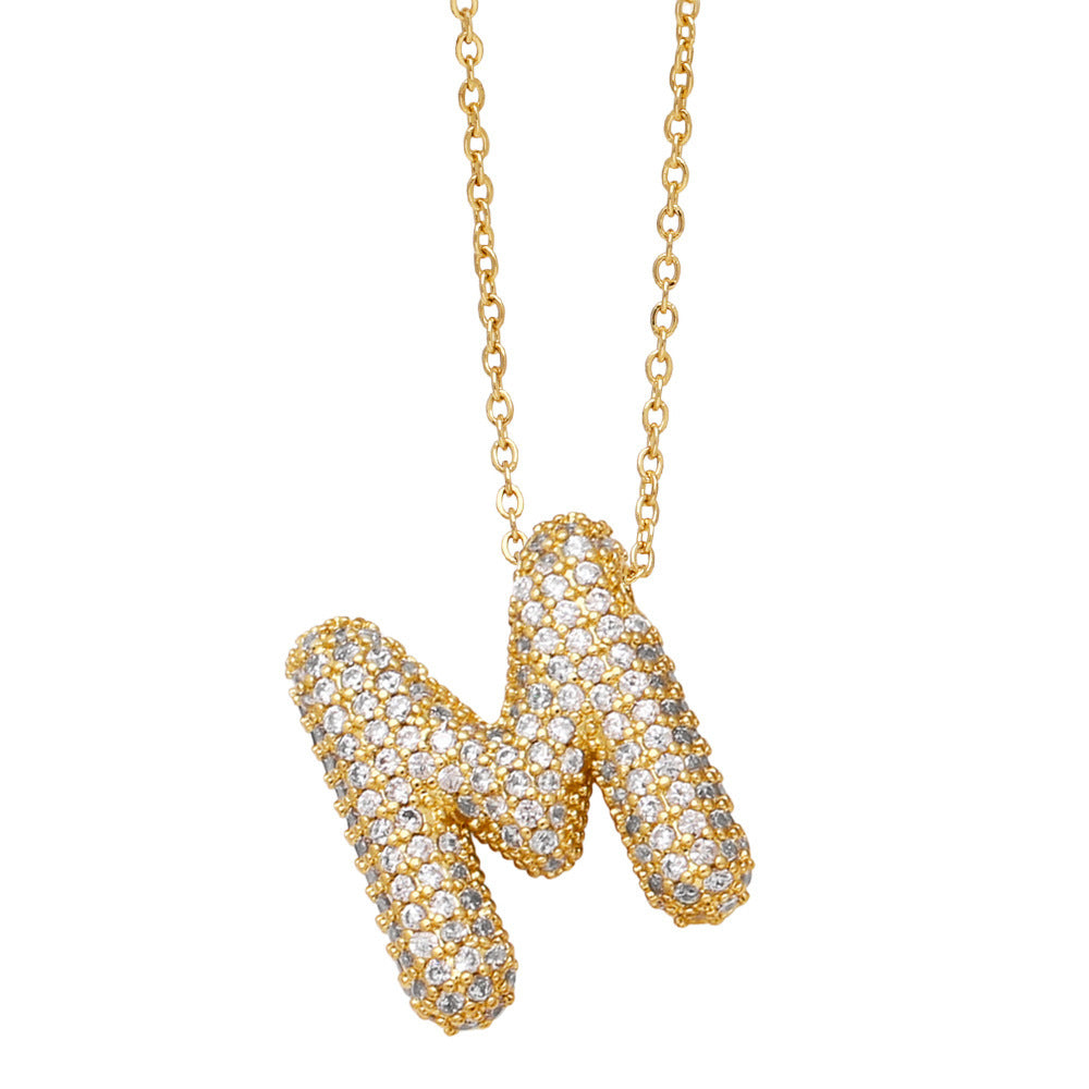 Minimalist Letter Brass Cubic Zirconia Plated Necklace Cable Chain Unisex