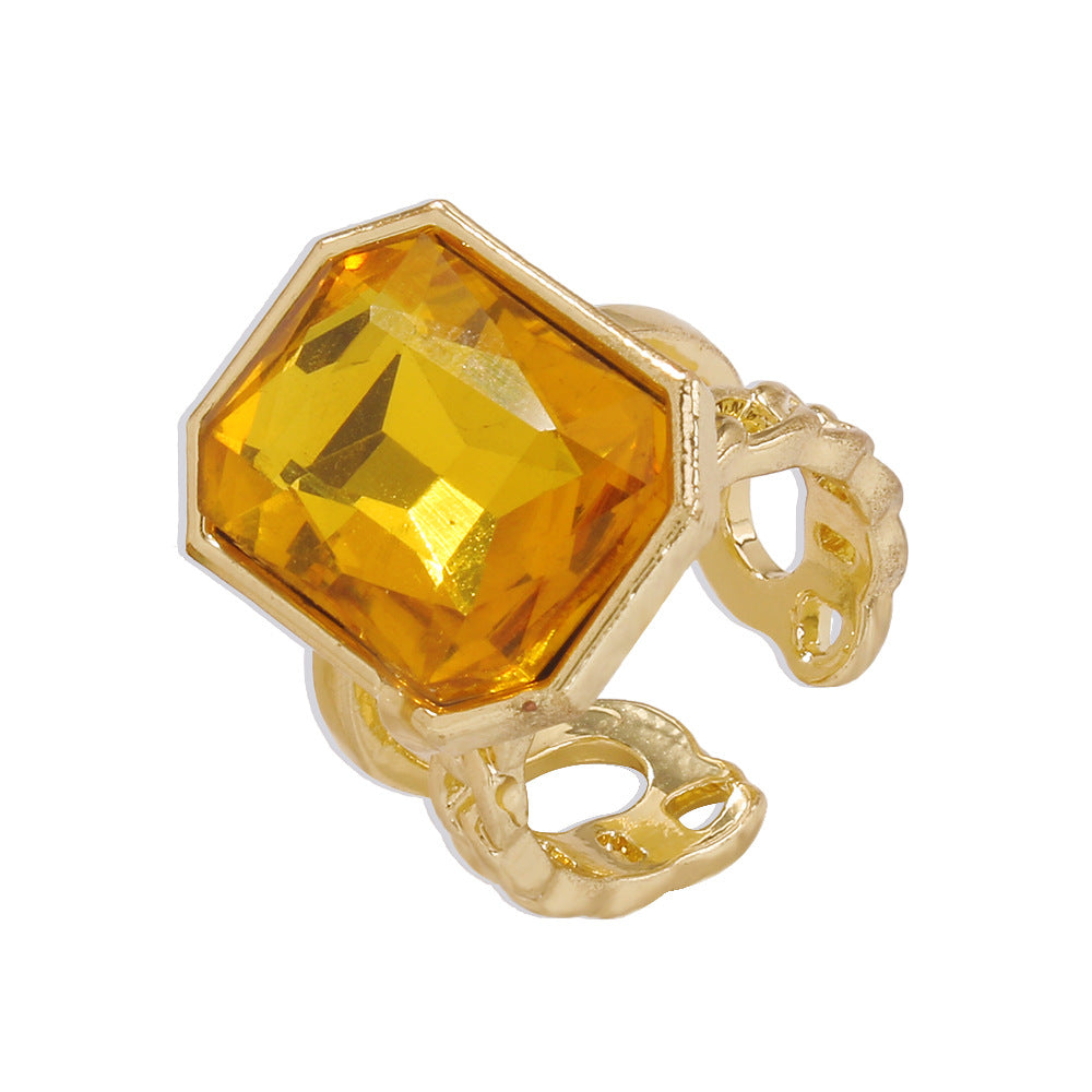 Anillo de aleación geométrica dulce y atrevido con incrustaciones de pedrería y banda de moda ajustable con acabado galvanizado