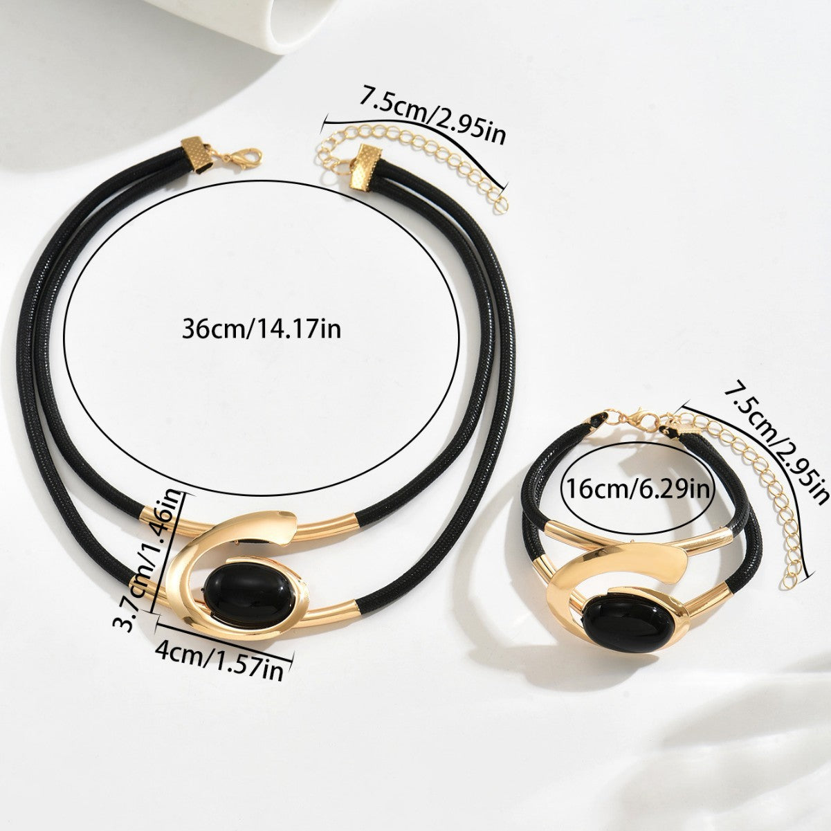 Parure di collana e bracciale da donna in lega in stile geometrico con gemme artificiali placcate in oro intarsiate