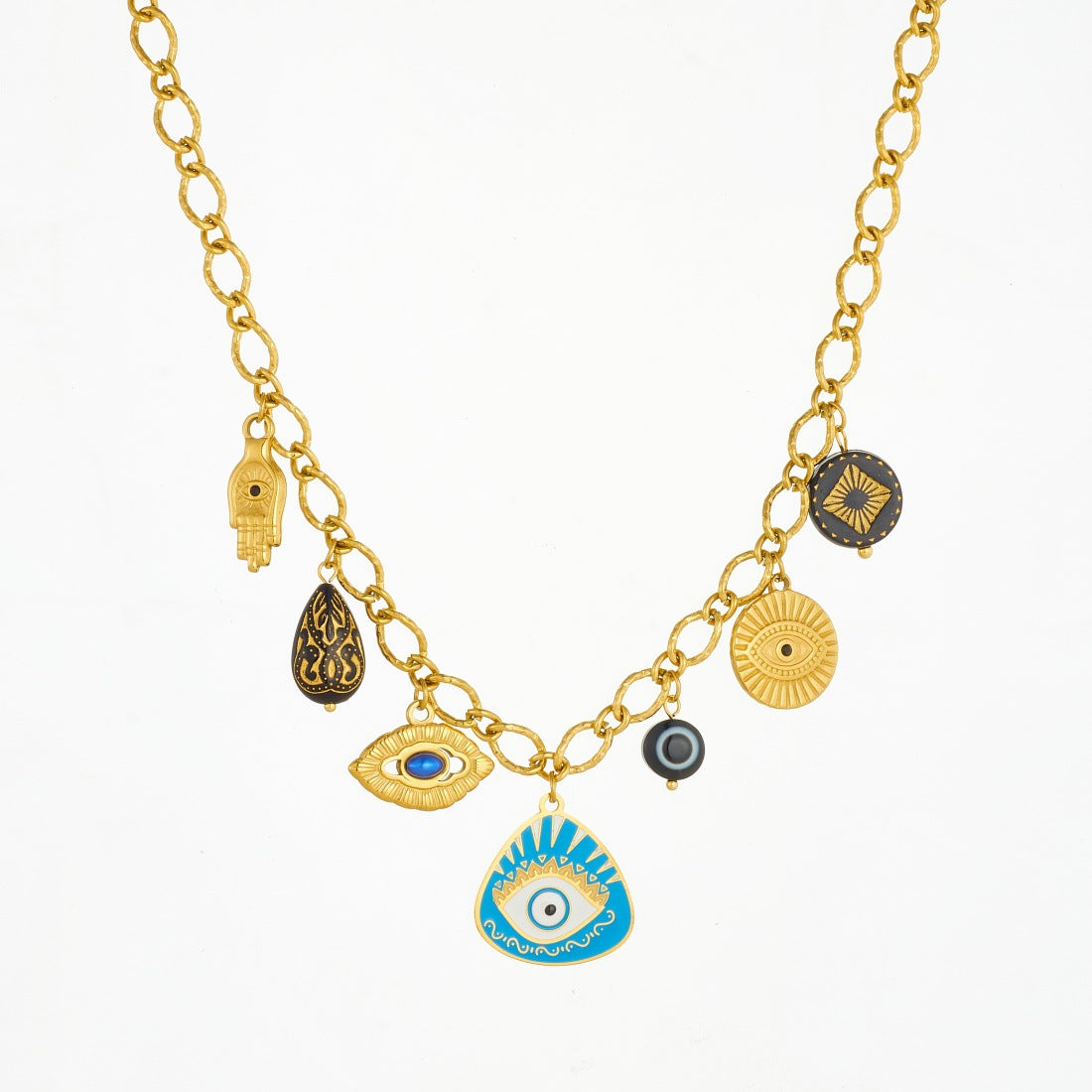 Vintage Gold Plated Drip Oil Teardrop Round Triangle Oval Stainless Steel Necklace with Cable Chain