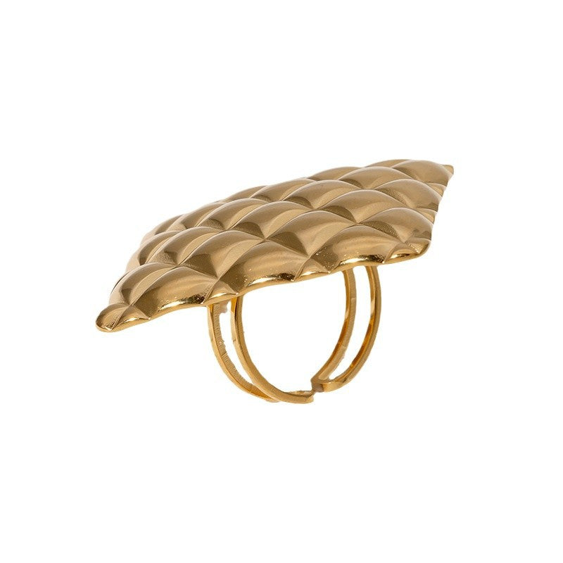 Light Luxury Geometric Open Ring 18K Gold Plated Stainless Steel Rhombus Pattern Jewelry for Women