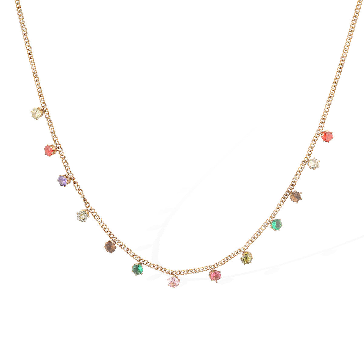Minimalist 18K Gold Plated Geometric Stainless Steel Necklace with Cubic Zirconia for Women