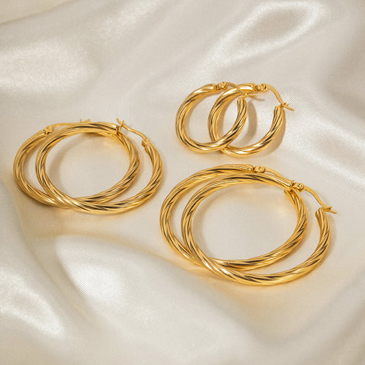 Pendientes de Acero Inoxidable Geométricos Minimalistas con Baño de Oro de 18K para Mujer, Aretes Hipoalergénicos de Acero de Titanio