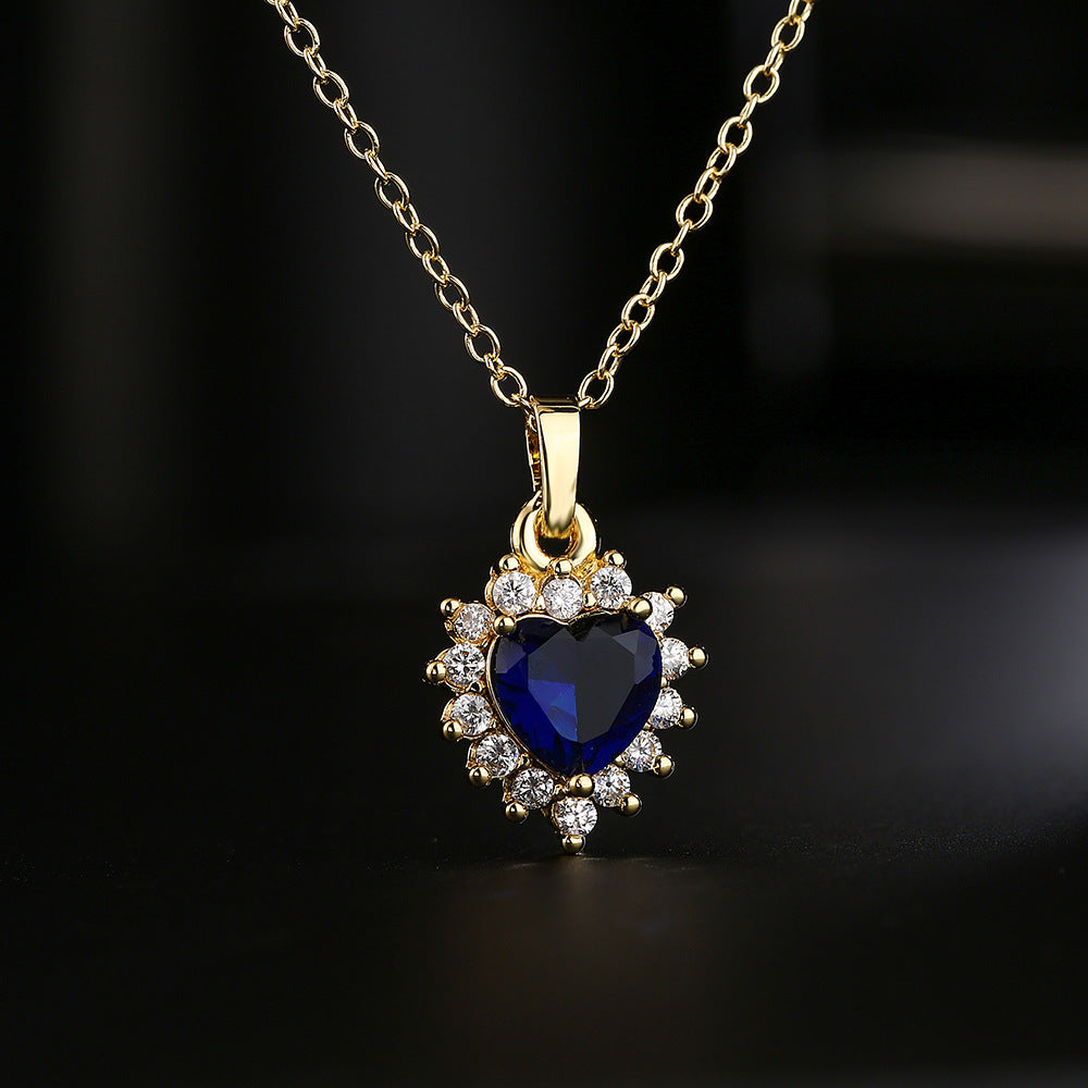Luxury Geometric Heart Pendant Necklace 18K Gold Plated Copper Micro Paved Zircon Women