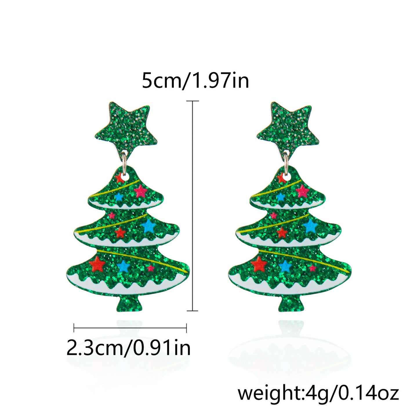 Pendientes Acrílicos en Forma de Árbol de Navidad para Mujer con Patrón Festivo Impreso