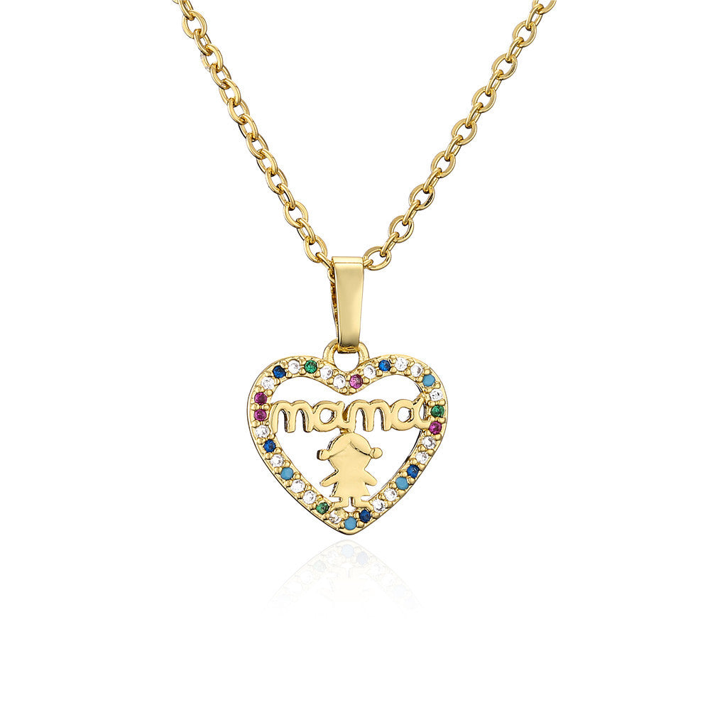 Micro-Inlaid Cubic Zirconia Heart Pendant Brass Necklace Cable Chain for Women