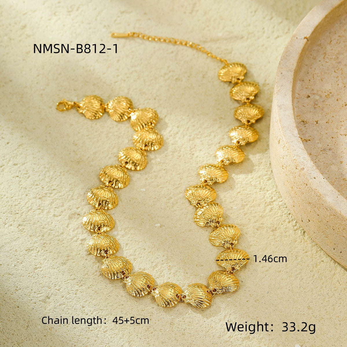 Parure da donna con collana, bracciale, orecchini e anello abbinati in acciaio inossidabile placcato, design geometrico ispirato all'oceano