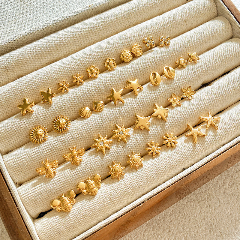 Sweet Star Brass Plated Stud Earrings for Women