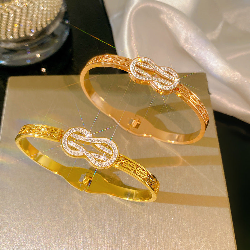 Luxury Elegant Micro-Paved Diamond Infinity Symbol Titanium Steel Bracelet for Women