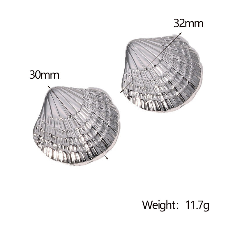 Orecchini a perno da donna in acciaio inossidabile a forma di conchiglia geometrica in stile naturale con finitura placcata