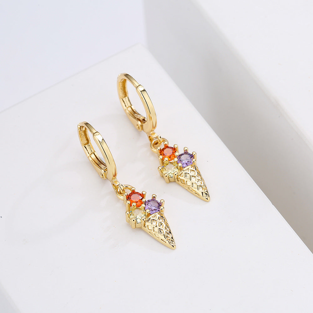Sweet and Cute Geometric Copper Earrings with 18K Gold Plating and Zircon Accents for Women