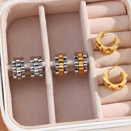 Pendientes de Aro Minimalistas Geométricos de Acero Inoxidable con Baño de Oro de 18K para Mujer