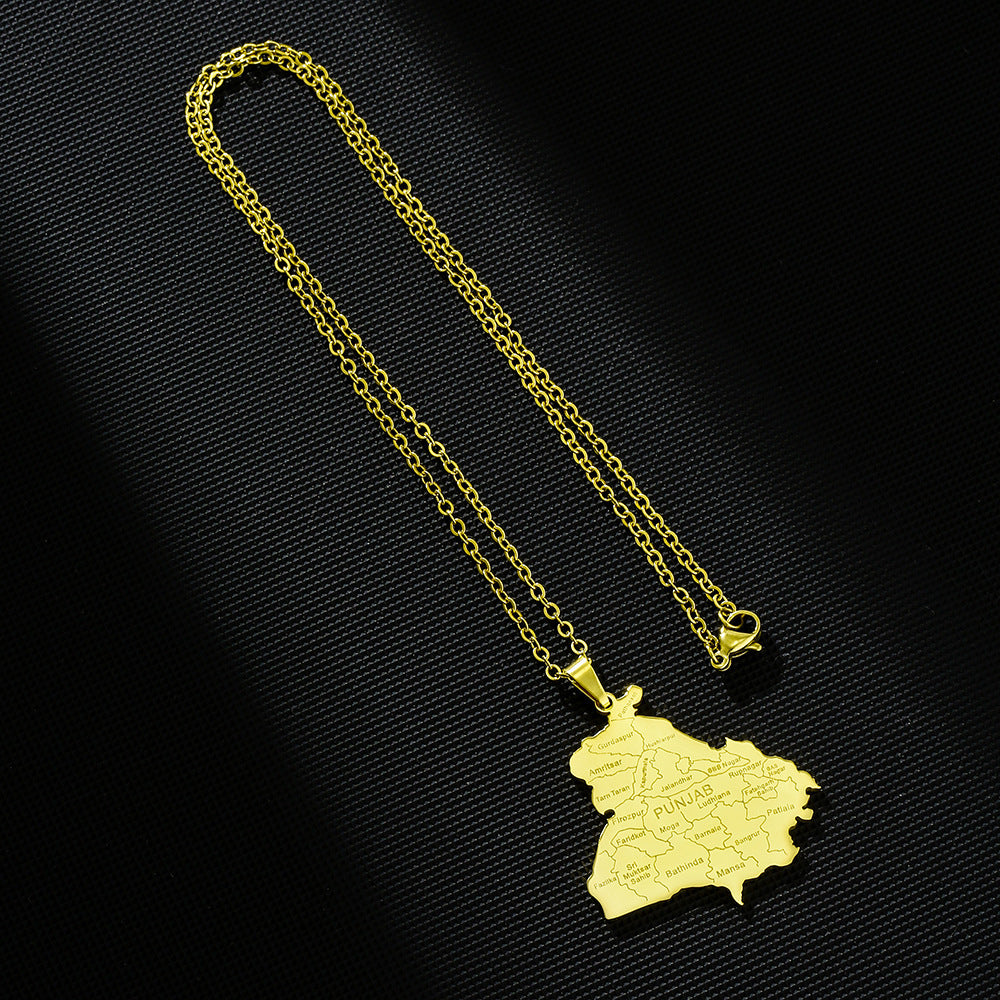 Collar con colgante geométrico vintage de acero inoxidable con dije de acero de titanio y acabado chapado, unisex.