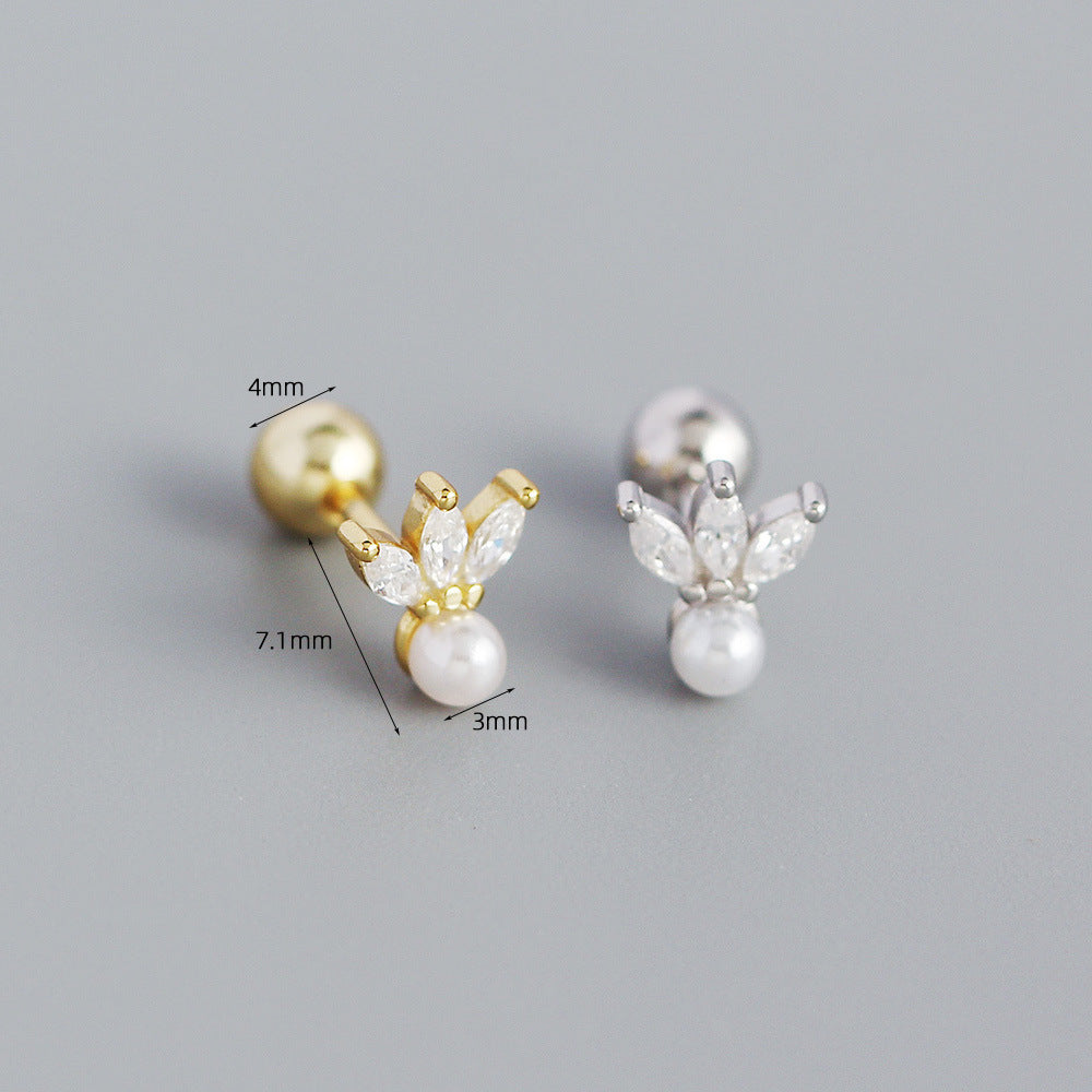 Elegant 925 Sterling Silver Geometric Marquise Cubic Zirconia Screw Back Stud Earrings for Women