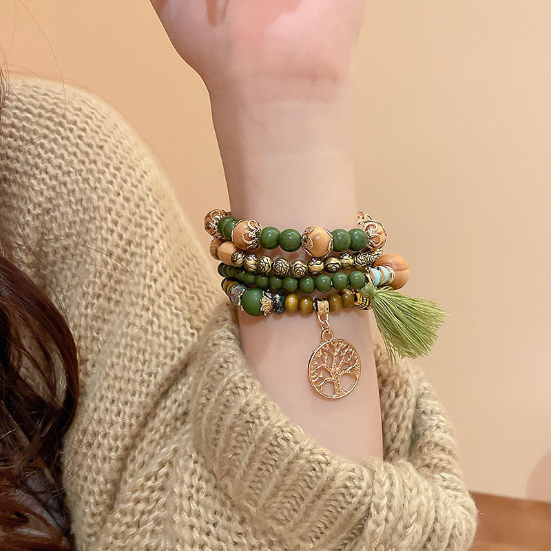Vintage Ethnic Geometric Round Alloy Beaded Bracelet for Women