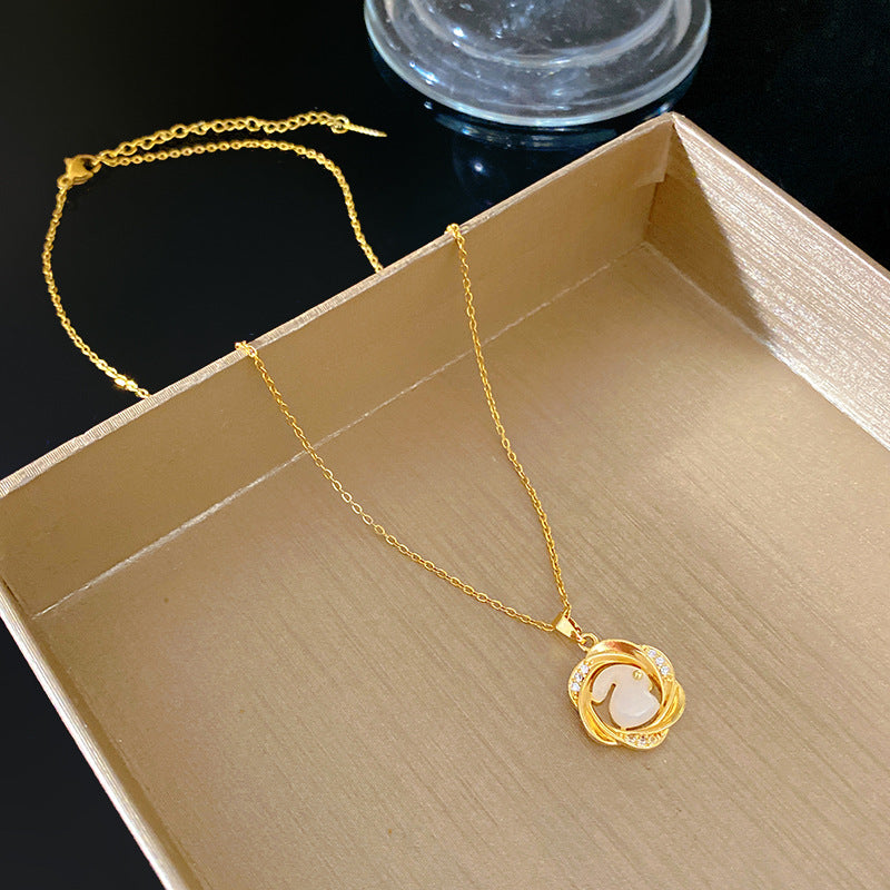 Luxury Casual Gold Plated Rabbit Geometric Pendant Titanium Steel Necklace
