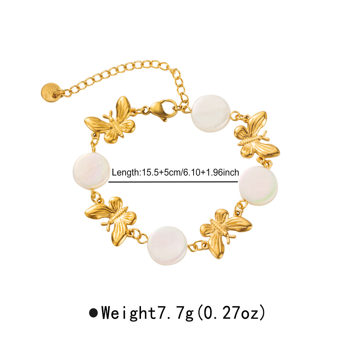 Collana Vintage a Farfalla in Acciaio Inossidabile con Placcatura in Oro 14K e Dettagli in Conchiglia