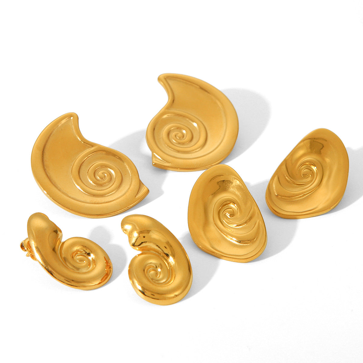 Minimalist Ear Cuff Stainless Steel Ear Studs with 18K Gold Plating in Spiral Seashell Shape for Women