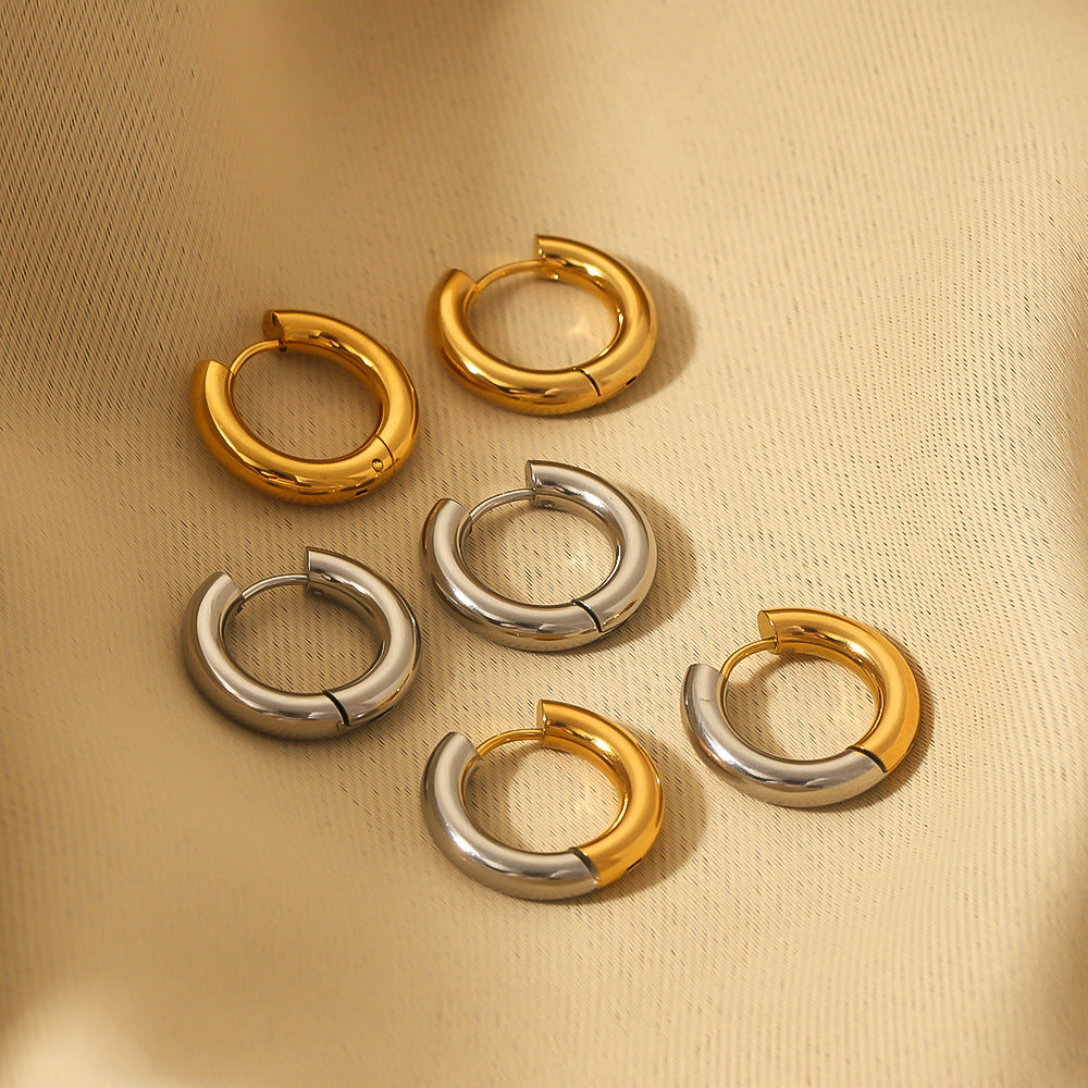 Minimalist Geometric Stainless Steel Hoop Earrings with 18K Gold Plating for Women