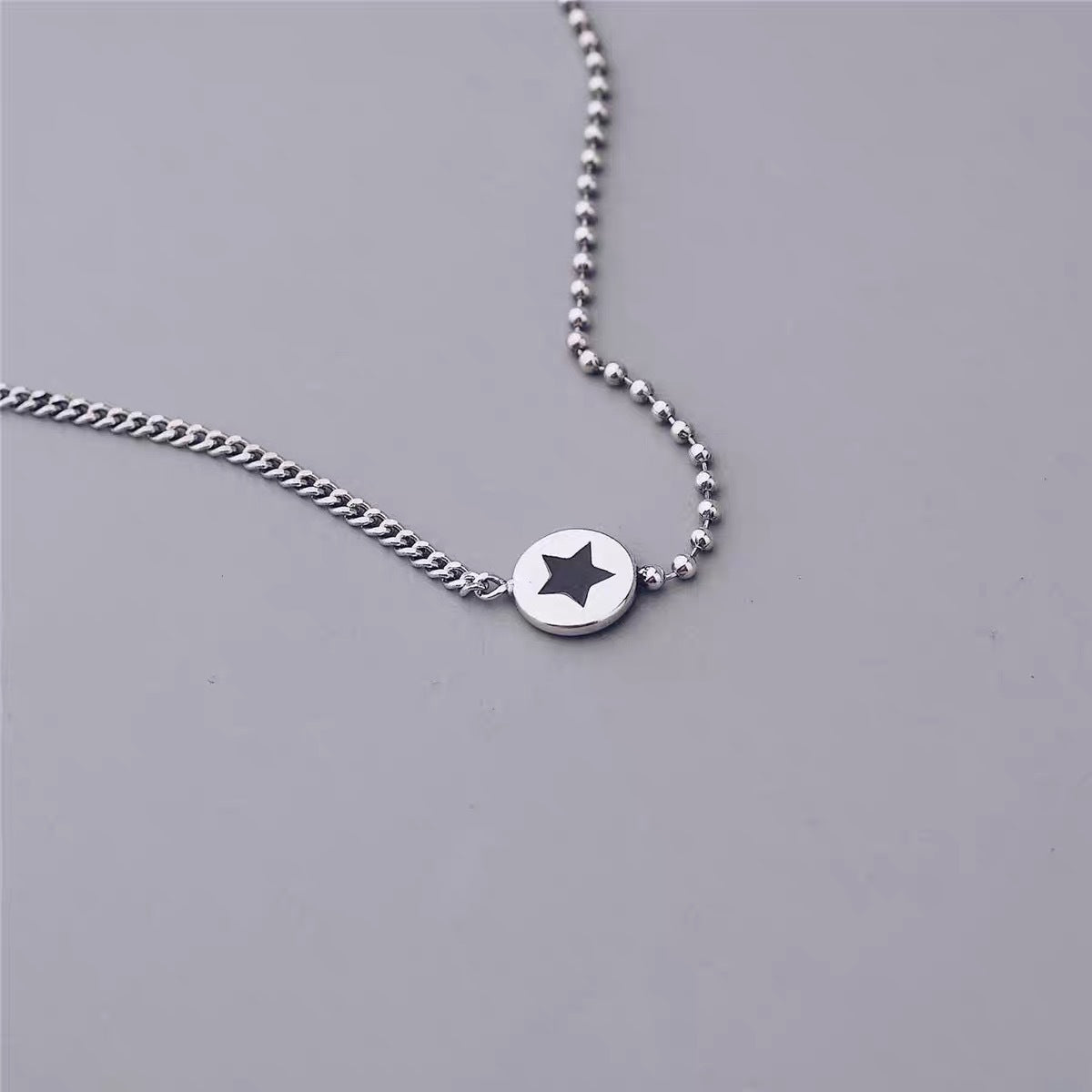 Minimalist Geometric Titanium Steel Star Pendant Necklace with Plated Finish on O-Chain for Unisex Wear