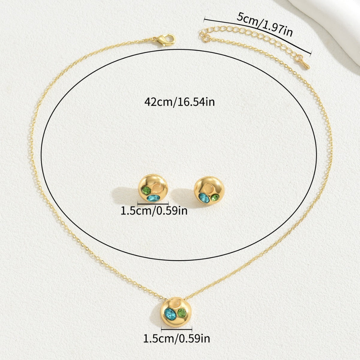 Elegante conjunto de collar y pendientes de cobre chapado en oro de 18 quilates con incrustaciones de diamantes de imitación para mujer