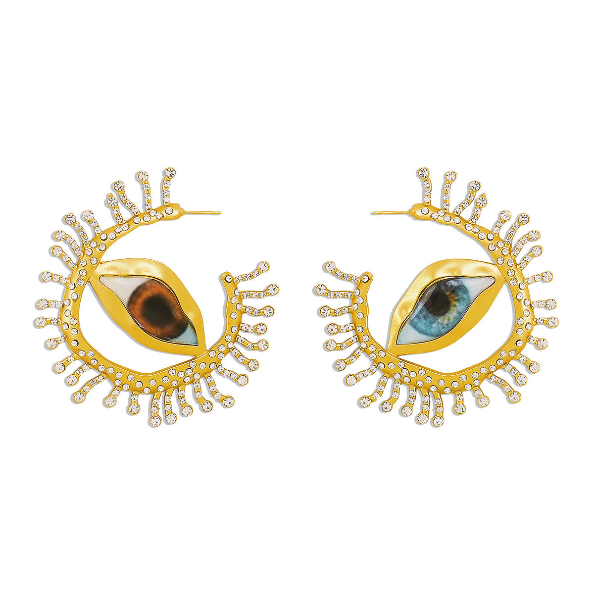 Pendientes colgantes de ojo de demonio de estilo vintage atrevido para mujer con incrustaciones de diamantes de imitación con base de aleación y chapado en oro