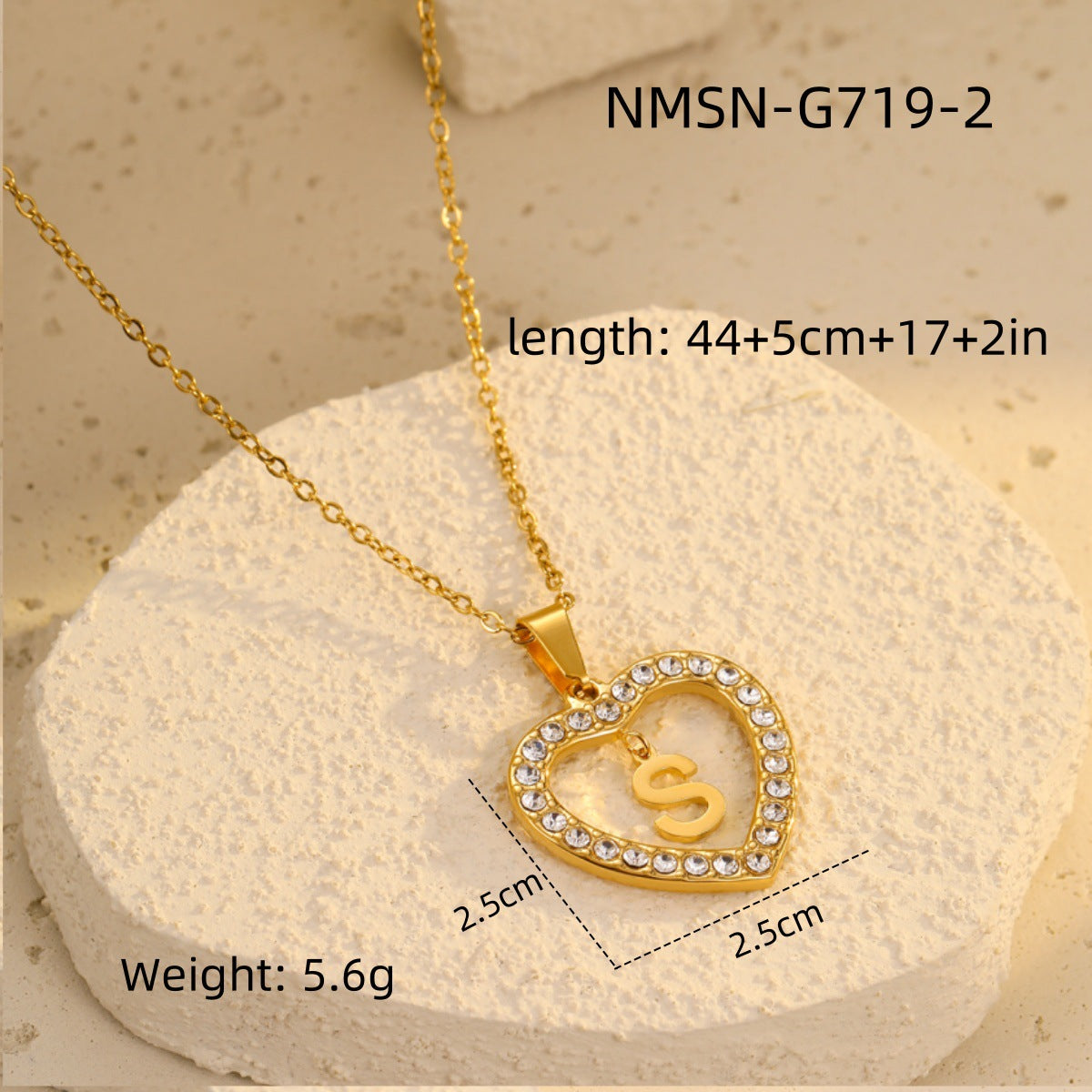 Fashionable Heart-Shaped Stainless Steel Necklace with 18K Gold Plating and Zircon Inlay for Women