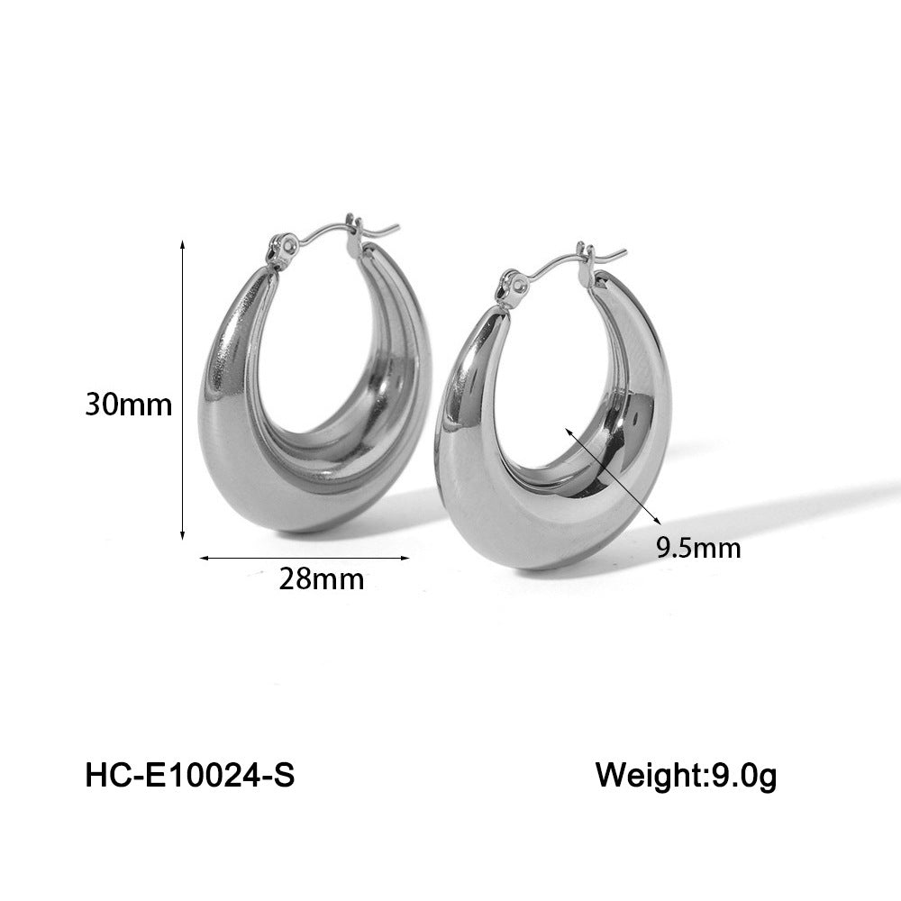 Orecchini da donna in acciaio inossidabile placcato oro 18 carati con cerchio geometrico cavo, minimalisti ed eleganti