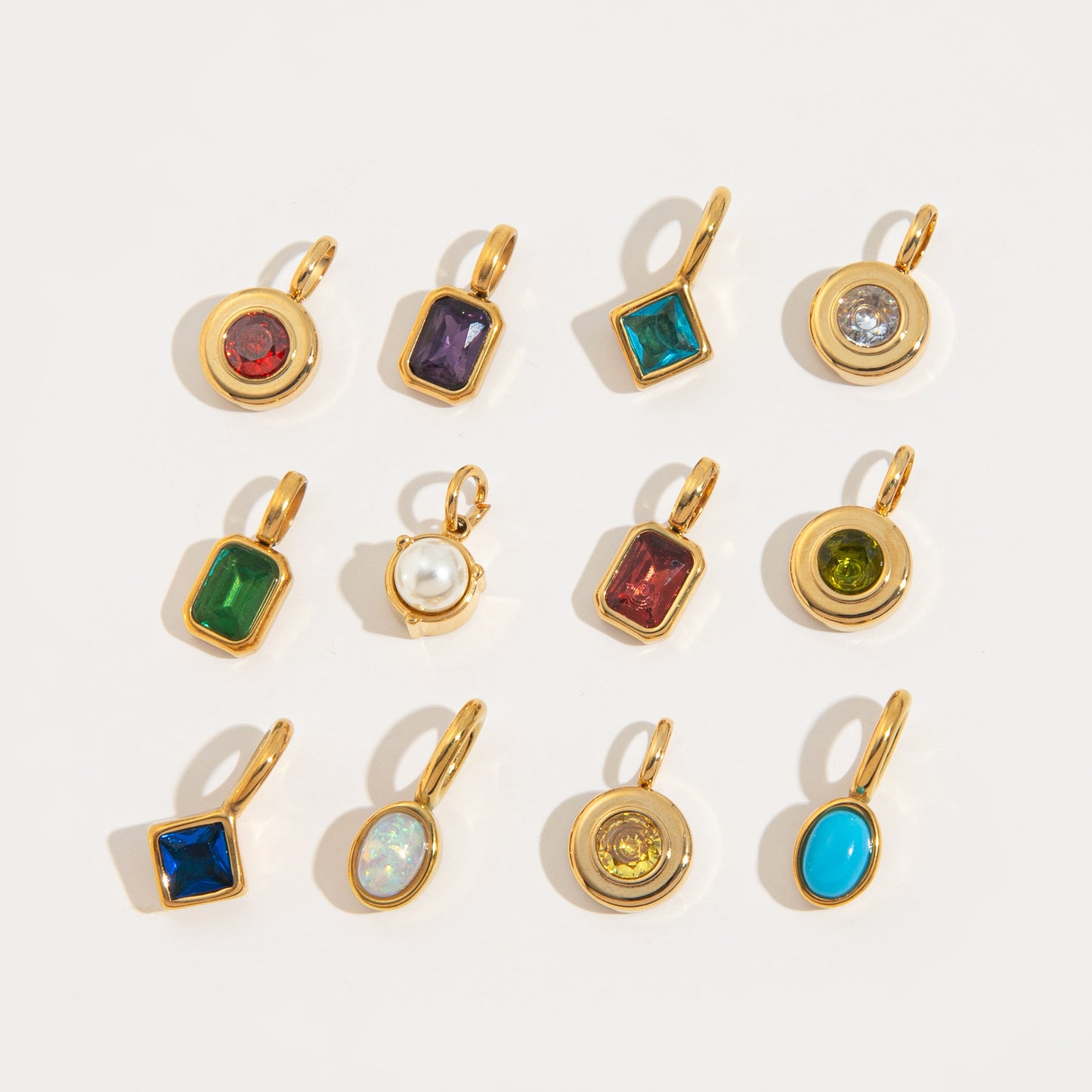 Vintage Geometric Stainless Steel 18K Gold PVD Plated DIY Charm Bar Necklace with 12 Birthstones