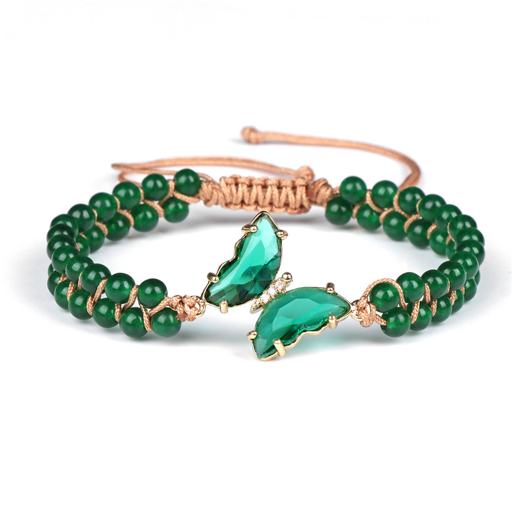 Sweet Geometric Butterfly Crystal Beaded Bracelet Unisex Charm Bar