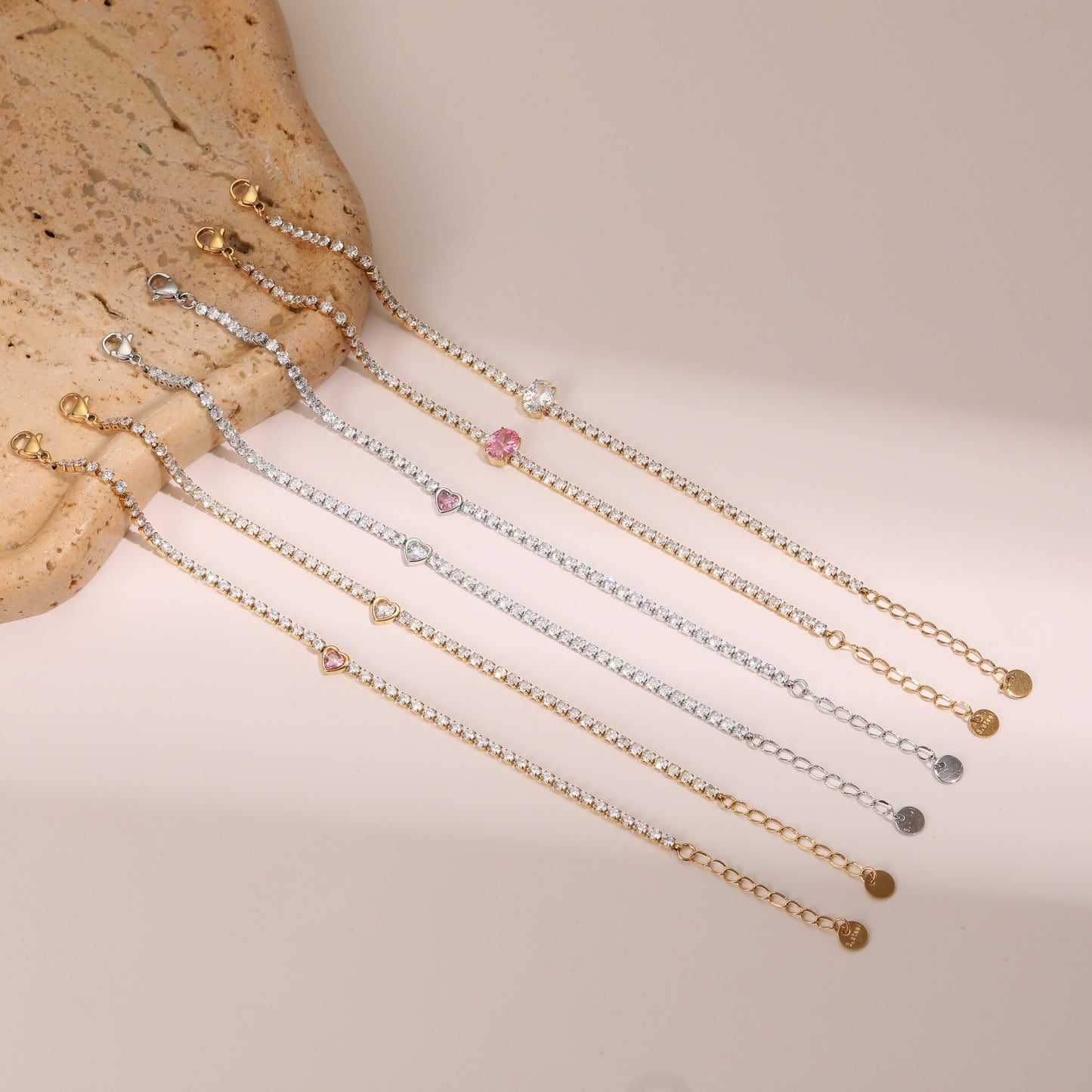 Fashionable Geometric Titanium Steel Bracelet with Zircon Inlay, Electroplated Stainless Steel Luxury Women's Hand Jewelry