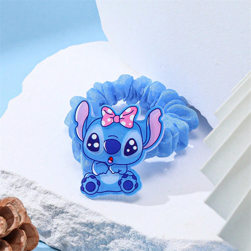 Lindo lazo para el cabello con diseño de macarrón azul y rosa de dibujos animados para niños con banda de tela tejida y diseño de personaje de dibujos animados
