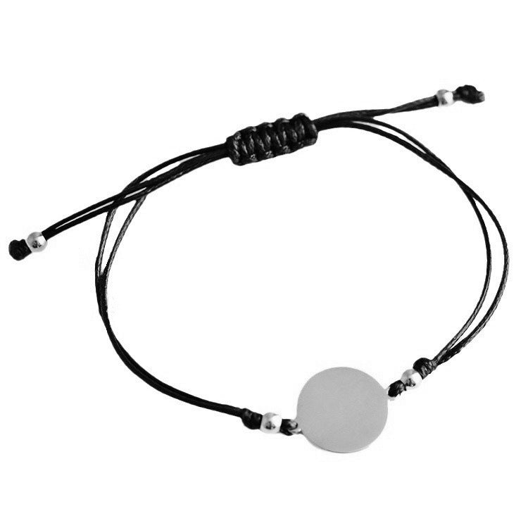 18K Gold Plated Titanium Steel Round Heart Charm Bar Bracelet for Women DIY Engraving Elastic Rope