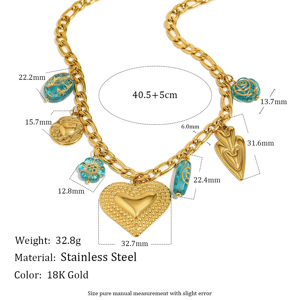 Minimalist Heart-Shaped Stainless Steel Plated 18K Gold Retro Polka Dot Pendant Necklace for Women