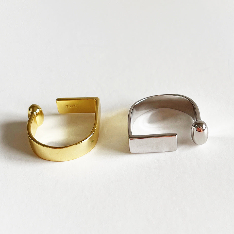 Anillo Minimalista de Plata de Ley 925 con Forma de D Geométrica para Mujer
