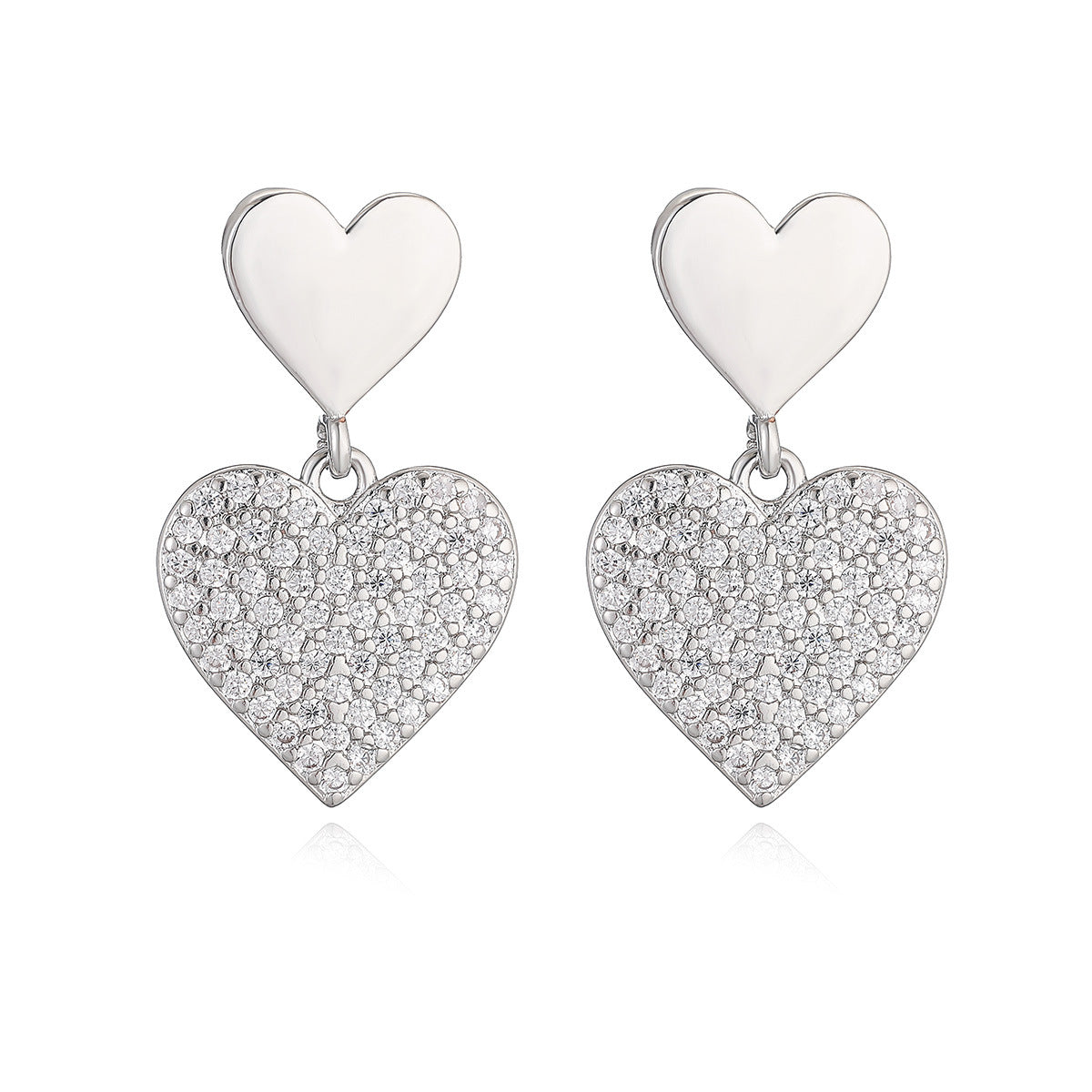 Minimalist Irregular Geometric Earrings for Women with Micro-Pave Zirconia in Copper, Heart-Shaped Accent