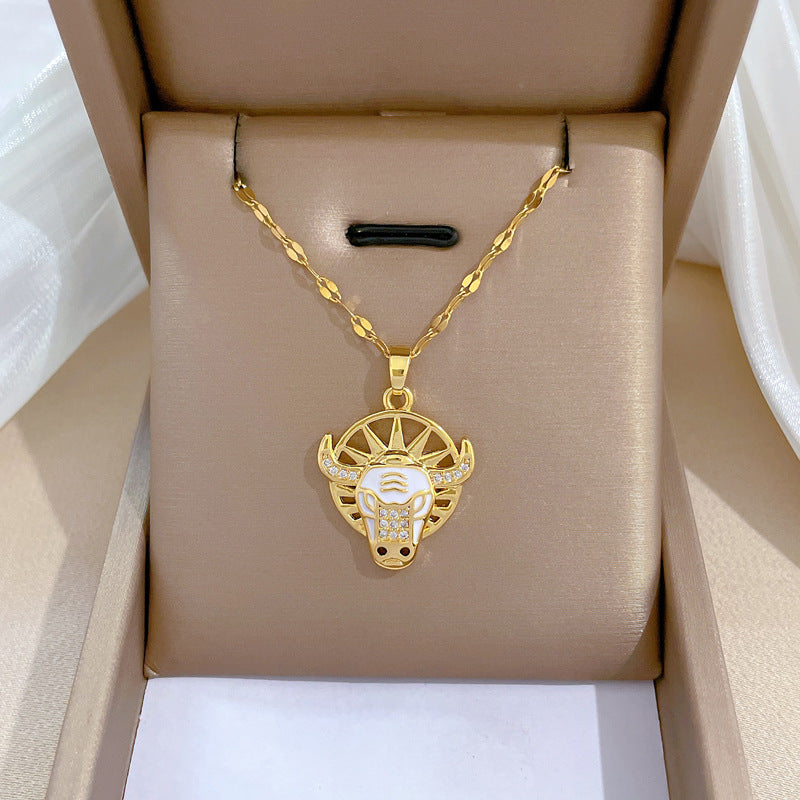 Luxury Minimalist Sweet Geometric Titanium Steel Stainless Steel Necklace with Rhinestone Inlay for Women