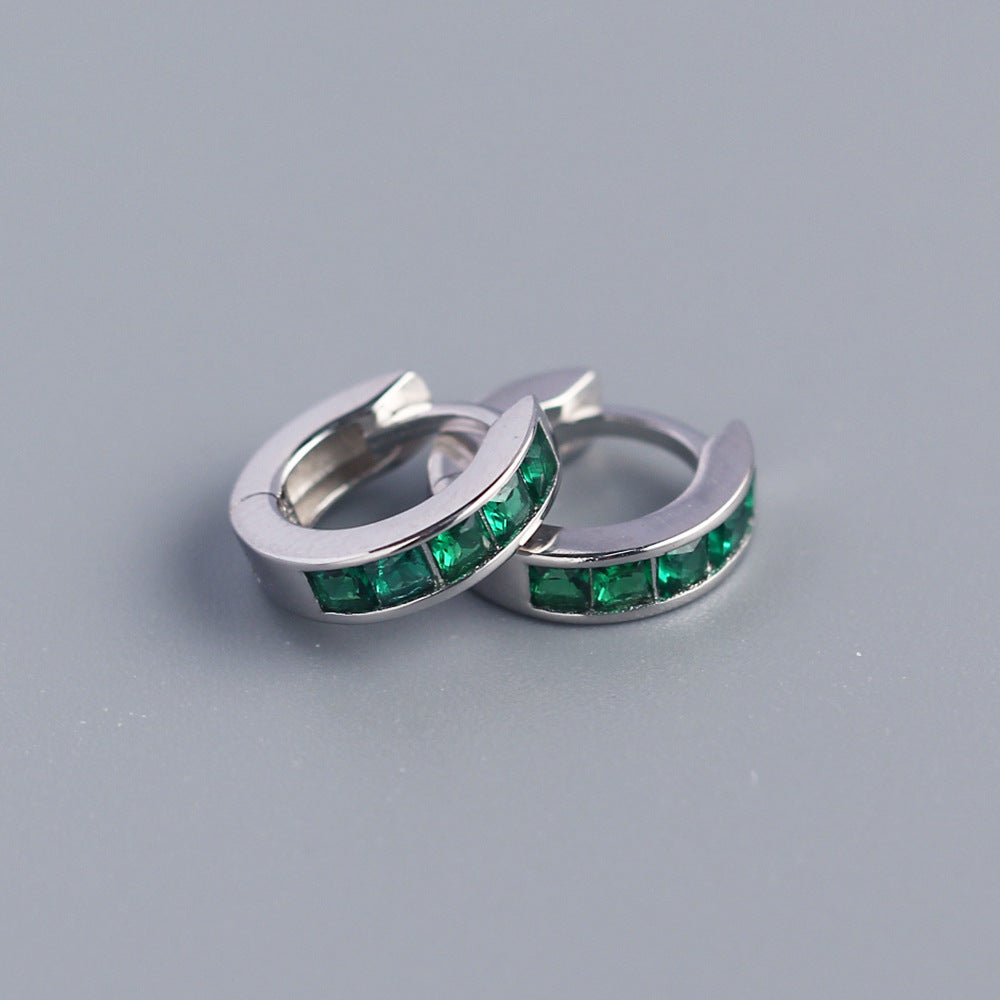 Minimalist 925 Sterling Silver Square Geometric Cubic Zirconia Inlay Hoop Earrings